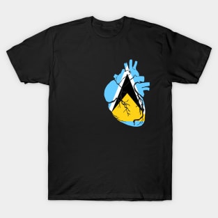 Saint Lucia Flag, Anatomical Heart Design T-Shirt